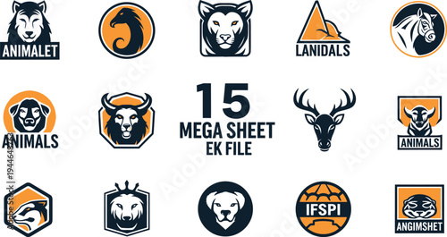A versatile collection of modern animal mascot logo designs featuring various wildlife and domestic creatures, perfect for branding, sports teams, or company emblems.