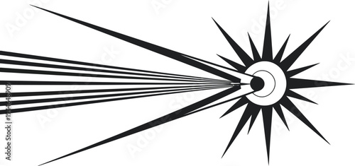 A Striking Black and White Illustration Representing a Laser Beam Emitting from an Eye with Radiant Rays of Light