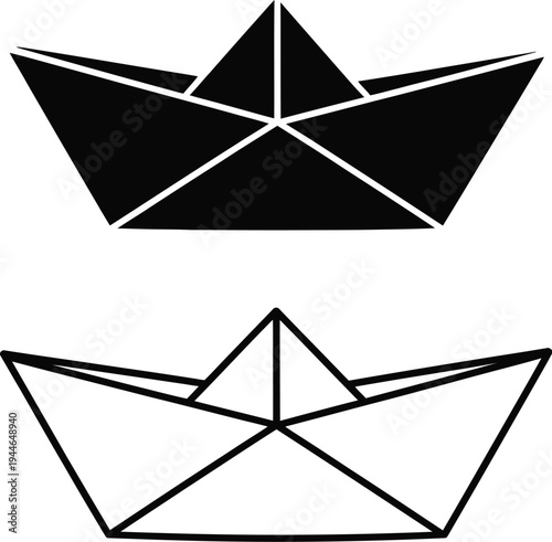 A Striking Black and White Silhouette Illustration of a Classic Paper Boat Design, Symbolizing Simplicity and Childhood Memories