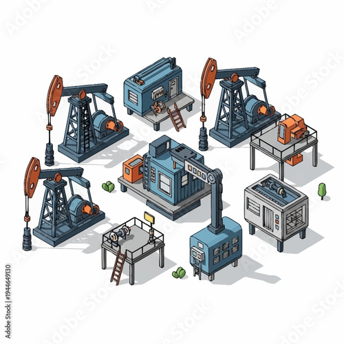 Isometric Oil Industry Equipment Collection.
