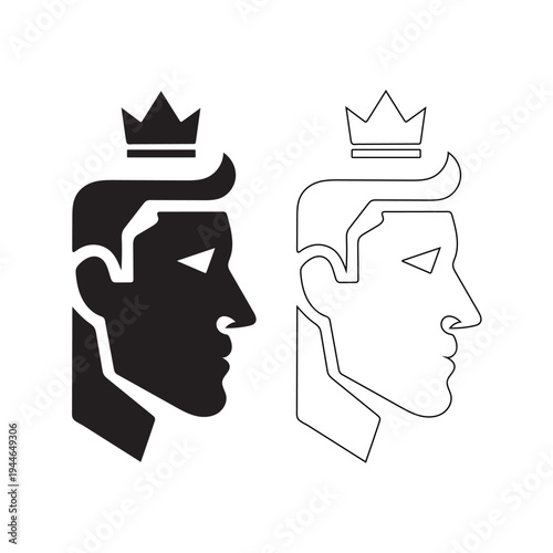 Male Head Profile with Crown Icon and Outline Illustration Isolated on white background