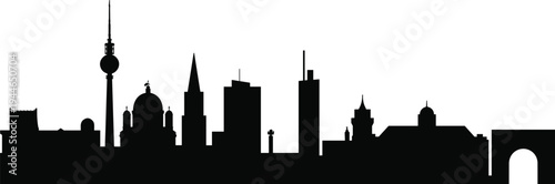 Berlin city skyline silhouette, famous landmarks, architectural illustration, Germany capital, urban design, vector art, historical buildings, modern towers, travel icon