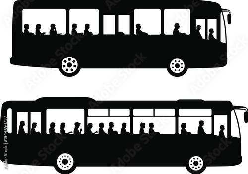 Bus silhouette illustration, passenger transport, public transit design, vehicle side view, urban mobility, travel icon, vector art, transportation concept, commuter graphic