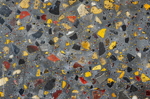 Photo of Grey terrazzo pattern on floor surface. Background texture for backdrops or mapping