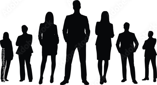 Business team silhouettes, corporate group illustration, leadership concept, teamwork vector, professional people, office staff, confident posture, company success, management design