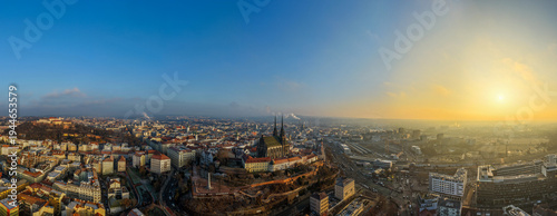 Canvas Print Aerial panorama of Brno city center at sunrise, Czech Republic