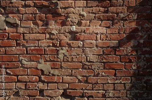 Photo of Old cracked red brick wall from industrial area. Background texture for backdrops or mapping
