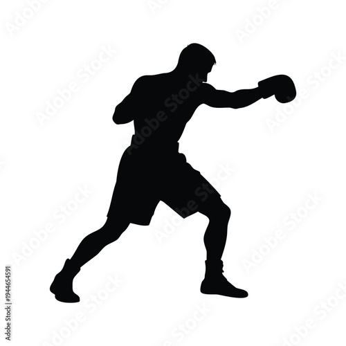 boxer punching silhouette vector illustration, Silhouette of boxer throwing punch silhouette vector illustration