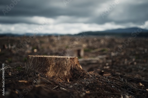 Sparse Landscape With Solitary Trunk. Void Of Vegetation With Lone Stump And Environmental Scars Visible