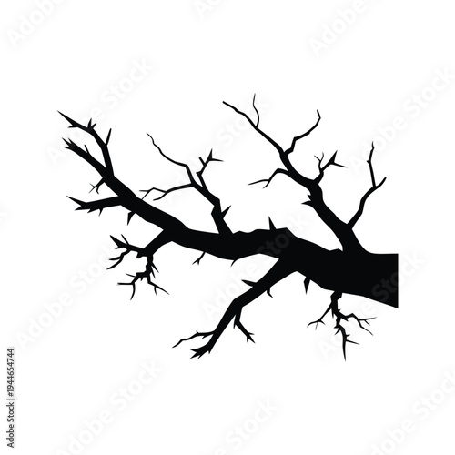 dead branch with cracks silhouette vector illustration, Silhouette of tree branches with intricate details, vector illustration design