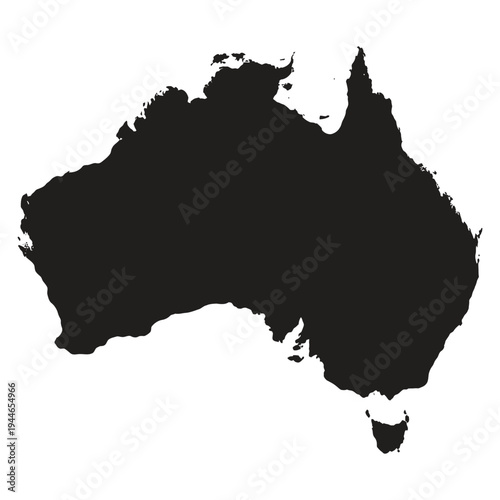 Black silhouette map of Australia continent isolated on transparent background
