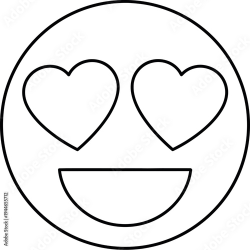 Simple black and white outline icon representing an emoji expressing intense love or adoration with heart shaped eyes and a wide smile