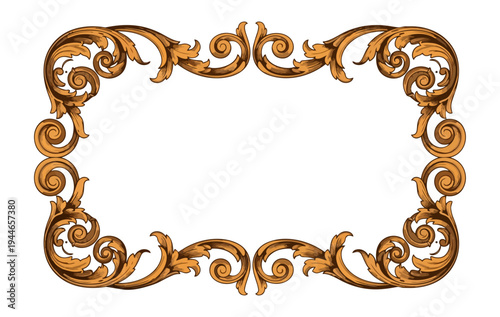 Ornate golden frame on black background decorative design element