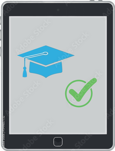 A vector illustration of a graduation cap and diploma icon isolated on a blue background representing academic success, university education, and the achievement of a college degree