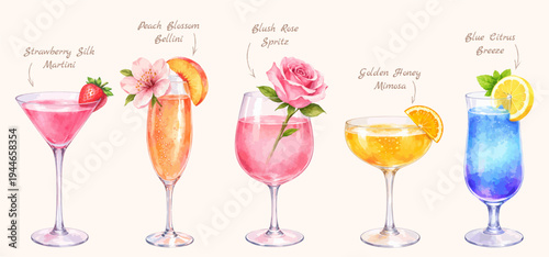 Watercolor vector cocktail set, isolated drinks collection