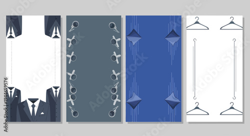 Modern Business Suit Templates with Geometric Patterns and Hanger Graphics