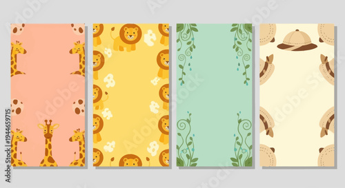 Cute Safari Animal Illustrations with Floral and Jungle Elements