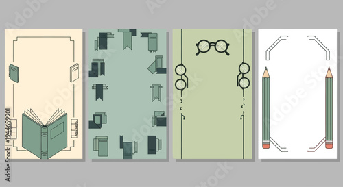 Bookish Borders: Open Book, Bookmarks, Glasses, Pencils - Education & Reading Design Elements