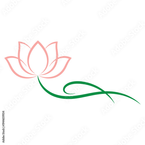 A delicate pink lotus flower with a slender green stem emerging gracefully.