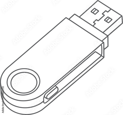 Outline drawing of a portable electronic storage device showing the swivel cover mechanism in an isometric view