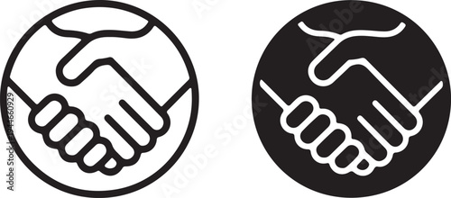 handshake partnership agreement icon set silhouette and outline circle vector illustration
