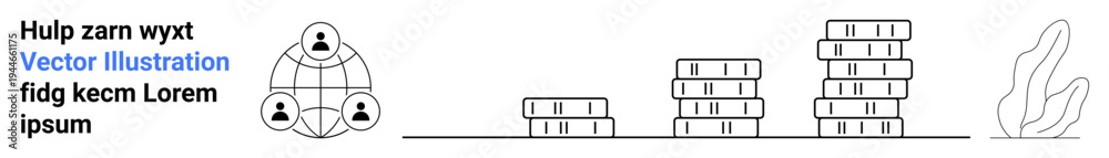 Obraz premium Finance, teamwork, investment, business management, wealth, economic growth. Network of connected people and stacks of coins with decorative elements. Finance and teamwork concept