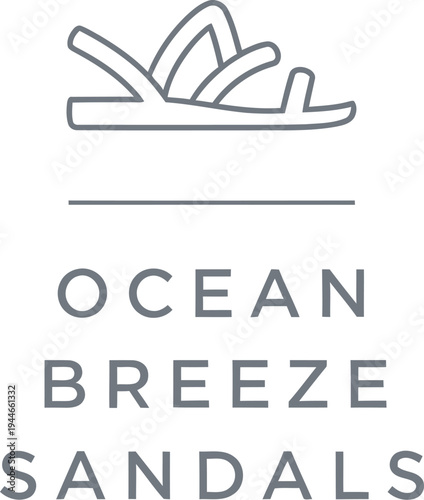 A fresh and modern minimalist line art logo design featuring a stylish sandal icon elegantly positioned above the brand name "Ocean Breeze Sandals" presented in a sleek sans-serif typeface.