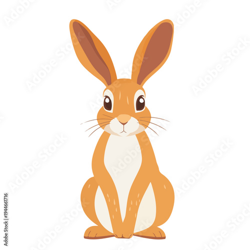 Cute ginger rabbit vector illustration. Cartoon brown hare character sitting and looking forward. Flat animal mascot isolated on white background.