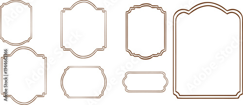 Elegant gold outline frame set with classic decorative borders. Vintage label shapes for invitations, certificates, packaging, and branding. Minimal line art vector frames isolated on white.
