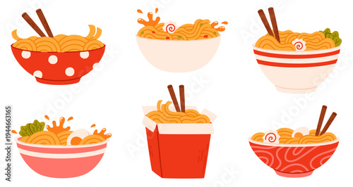 Ramen noodles with various toppings. Asian food.