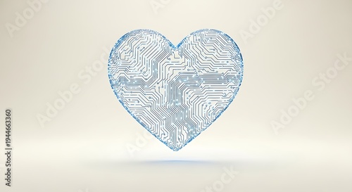 A blue heart shaped like a computer circuit board on a white background