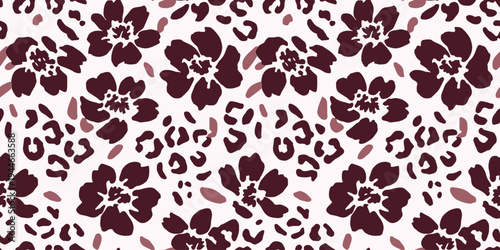 Plum Purple and Blackberry Floral Leopard Vector