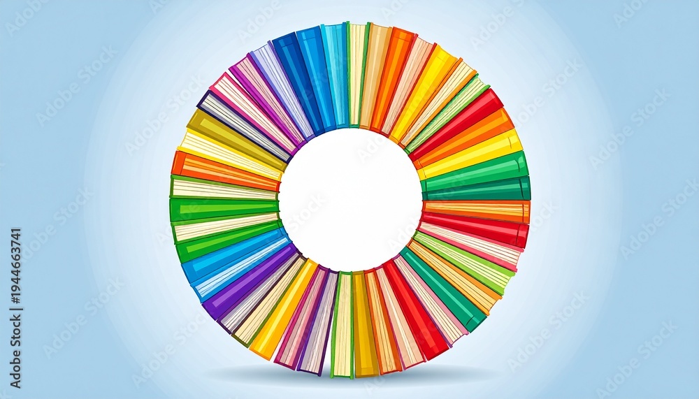 Obraz premium Rainbow circle of colorful books vector illustration vibrant education design