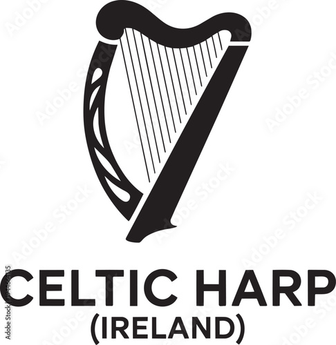 Celtic Harp Vector Illustration: Traditional Irish Musical Instrument Design