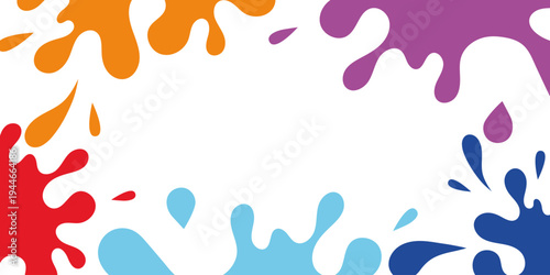 Colorful paint splashes abstract background with liquid drops and ink blots creative design element bright fluid stains frame composition for art poster banner decoration