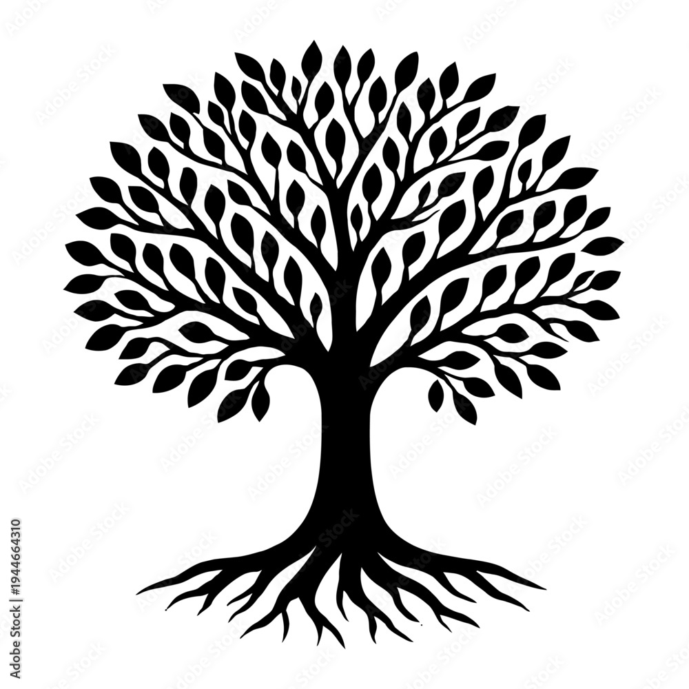 Fototapeta premium Tree of Life with Deep Roots Vector Icon - Minimalist Silhouette Design for Nature, Growth, Environmental Conservation, and Heritage Concepts Isolated on White
