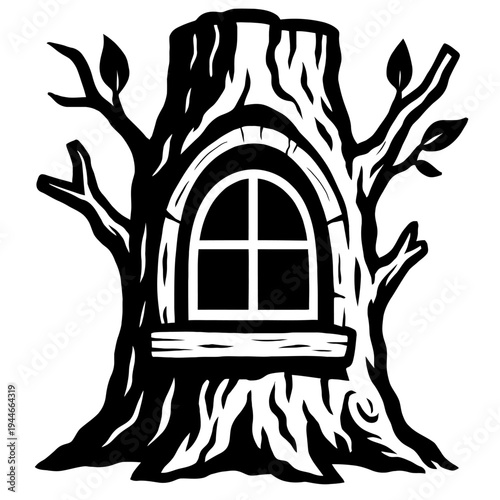Tree Stump with Window Vector Icon - Classic Symbol for Nature and Fantasy