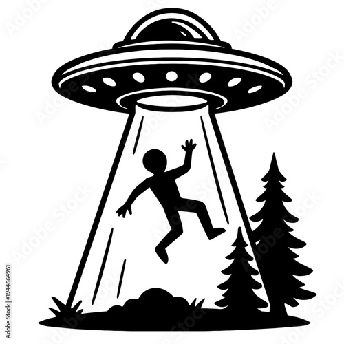 UFO Alien Abduction Vector Illustration - Science Fiction and Mystery