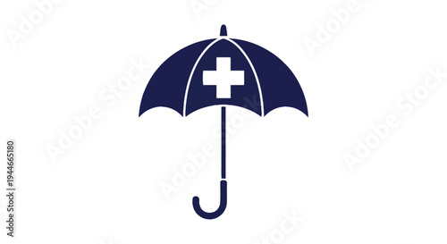 Dark blue vector graphic illustration representing medical health insurance protection under an umbrella