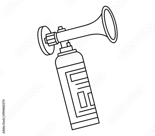 Hand drawn outline illustration of air horn. Sport celebration sound. Flat vector attention loud honk line art doodle. Warning vehicle signal icon. Alert noise. Isolated.