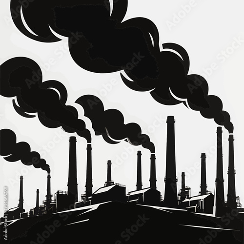 Industrial chimneys emitting dense black smoke into the sky