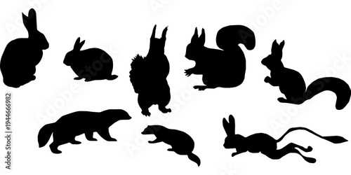 Hen or Chicken, rooster and chicks silhouette set. hen, rooster and chicks isolated farm animal silhouette icon vector collection.