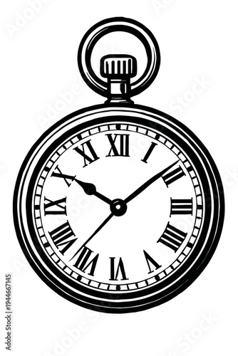 Vintage Pocket Watch with Roman Numerals Vector Icon - Time and History Symbol