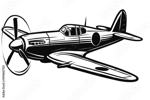 Vintage Propeller Plane Vector Illustration - Classic Air Force Aircraft