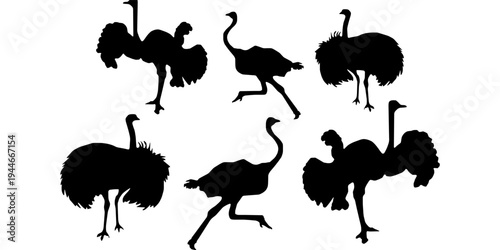 Hen or Chicken, rooster and chicks silhouette set. hen, rooster and chicks isolated farm animal silhouette icon vector collection.