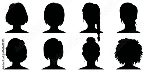 Female avatar silhouette icons set, woman profile user pictures collection