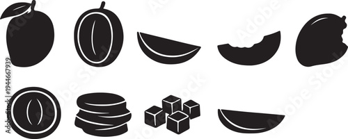 Orange Citrus Fruit Silhouette Icon Set Whole Slice Wedge Vector