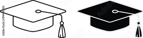 graduation cap and academic hat icon set, minimal outline symbols
