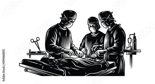 Medical professionals performing surgery illustration