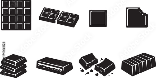Chocolate Bar Silhouette Icon Set Block Piece Sweet Dessert Vector